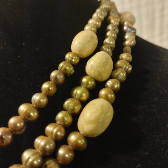 Cultured Pearl Necklace Baroque Sterling Stone Beige Cream Rock Statement Earth - Picture 16 of 16